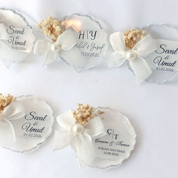 Nikah Şekeri Hediyeliği Nks-329 Tırtıklı Yuvarlak Şeffaf Pleksi Magnet