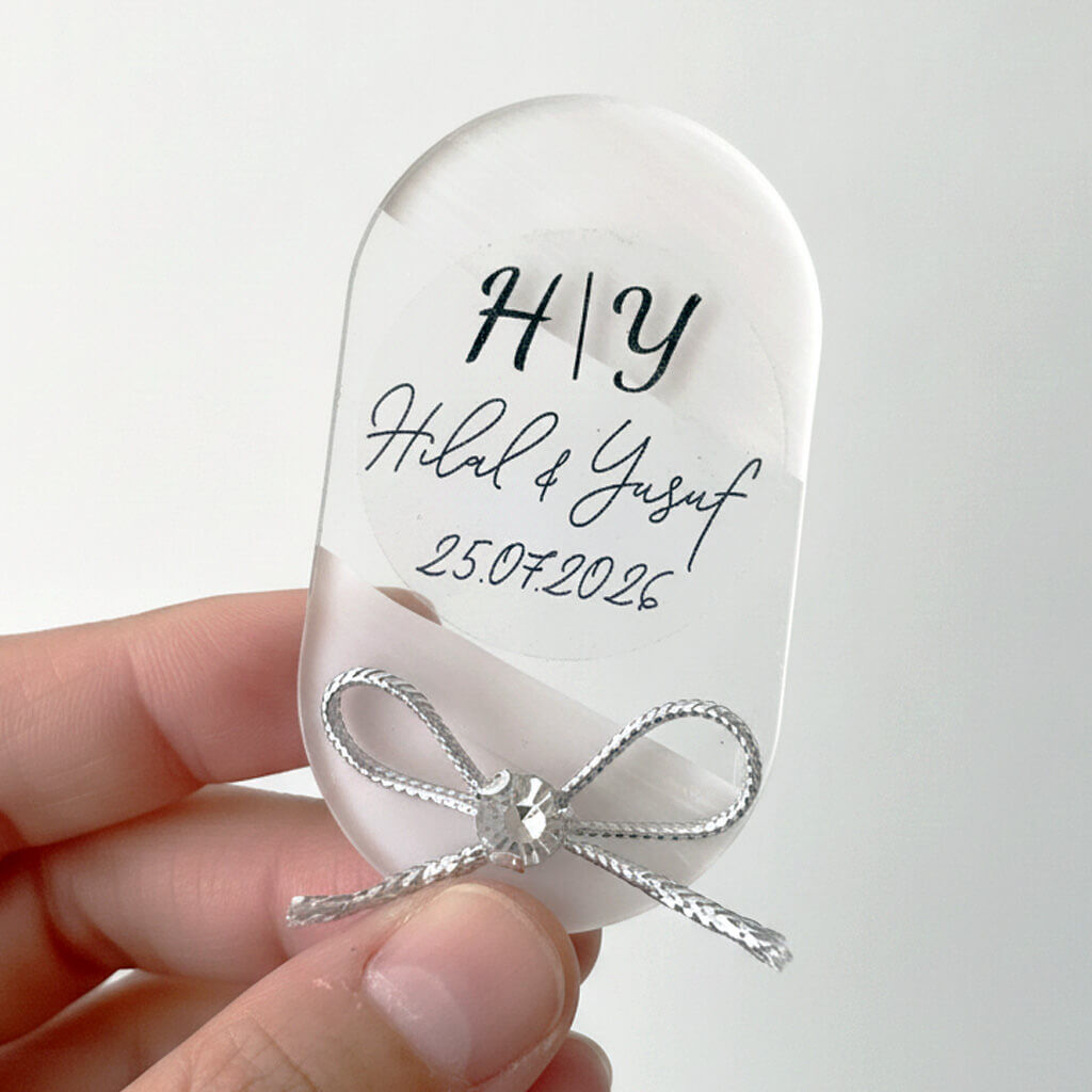 Nikah Şekeri Hediyeliği Nks-333B Kristal Taşlı Elips Şeffaf Pleksi Magnet