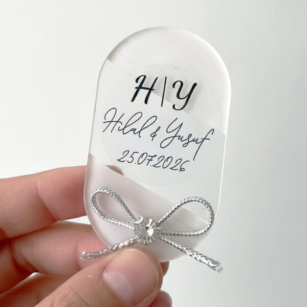 Nikah Şekeri Hediyeliği Nks-333B Kristal Taşlı Elips Şeffaf Pleksi Magnet