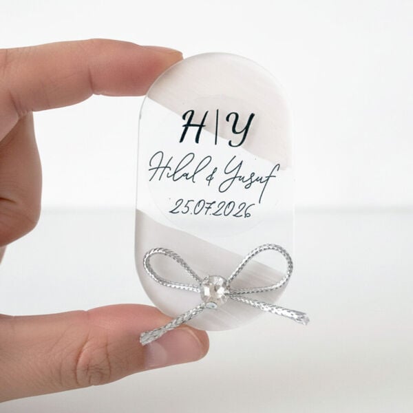 Nikah Şekeri Hediyeliği Nks-333B Kristal Taşlı Elips Şeffaf Pleksi Magnet