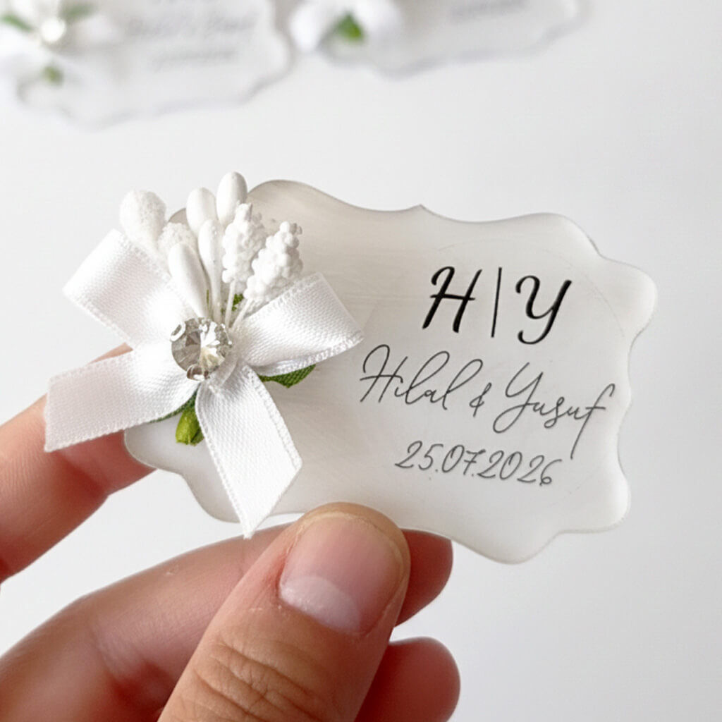 Nikah Şekeri Hediyeliği Nks-335 Dalgalı Şekilli Dikdörtgen Pleksi Magnet