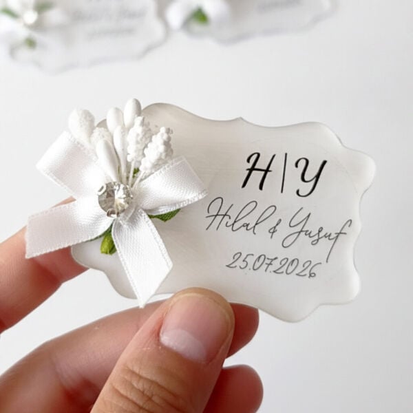 Nikah Şekeri Hediyeliği Nks-335 Dalgalı Şekilli Dikdörtgen Pleksi Magnet