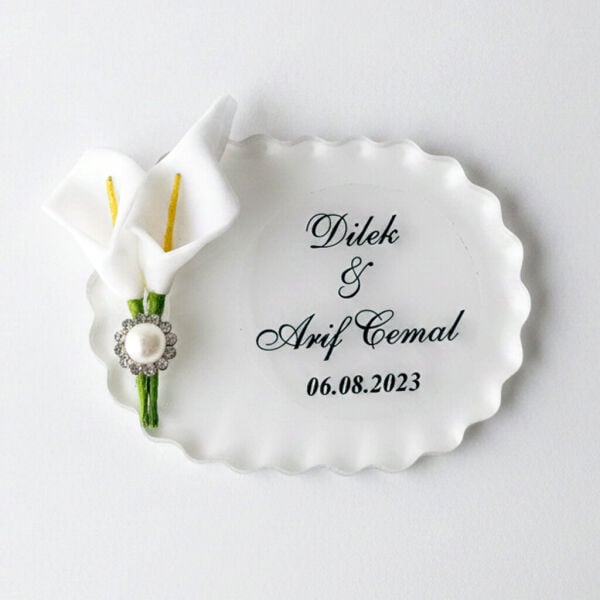 Nikah Şekeri Hediyeliği Nks-336 Gala Çiçekli Tırtıklı Elips Pleksi Magnet