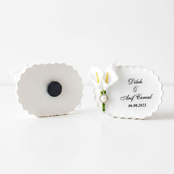Nikah Şekeri Hediyeliği Nks-336 Gala Çiçekli Tırtıklı Elips Pleksi Magnet