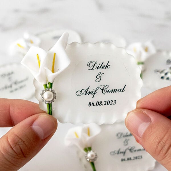 Nikah Şekeri Hediyeliği Nks-336 Gala Çiçekli Tırtıklı Elips Pleksi Magnet