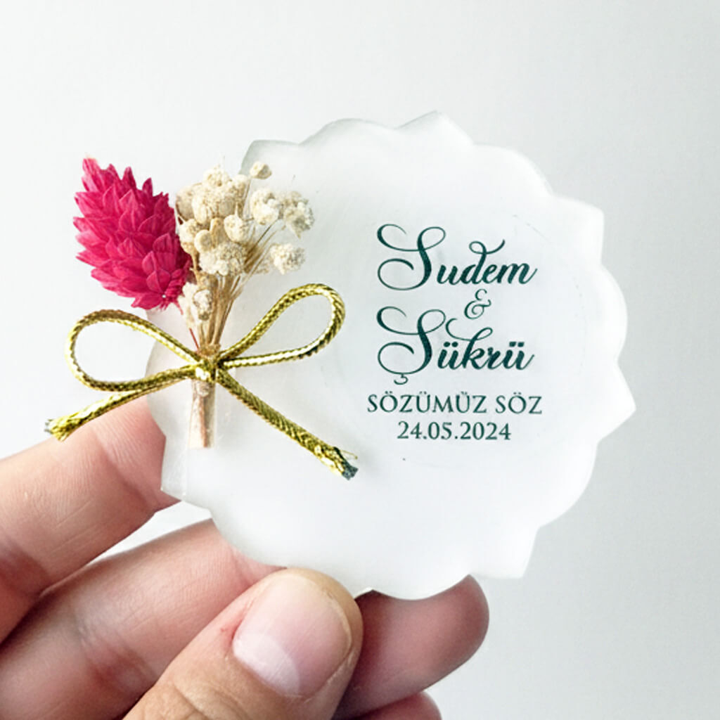 Nikah Şekeri Hediyeliği Nks-337 Çiçek Kesim Pleksi Magnet