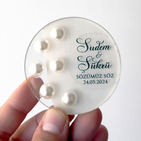 Nikah Şekeri Hediyeliği Nks-338 İncili Yuvarlak Şeffaf Pleksi Magnet