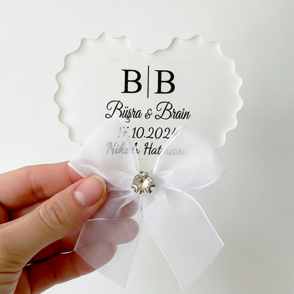Nikah Şekeri Hediyeliği Nks-341 Arkası Boyalı Tırtıklı Kalp Pleksi Magnet