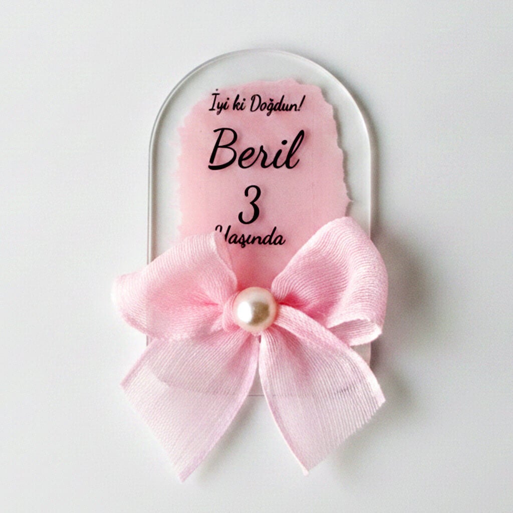 Bebek Şekeri Hediyeliği Bebe-328P Pembe Boyalı Pencere Modeli Şeffaf Pleksi Magnet