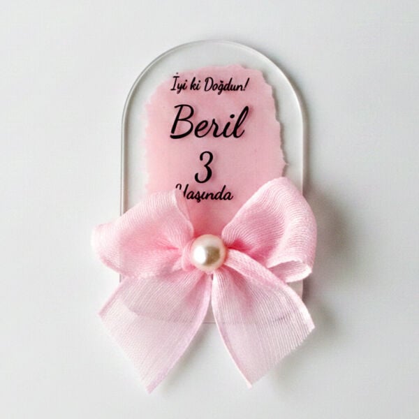 Bebek Şekeri Hediyeliği Bebe-328P Pembe Boyalı Pencere Modeli Şeffaf Pleksi Magnet