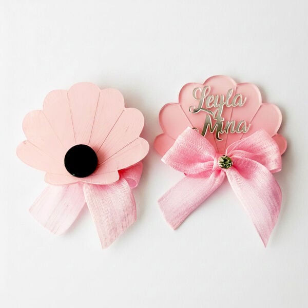 Bebek Şekeri Hediyeliği Bebe-330P Pembe Boyalı İstiridye Şeffaf Pleksi Magnet