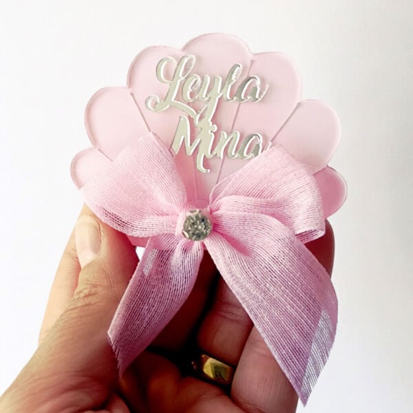 Bebek Şekeri Hediyeliği Bebe-330P Pembe Boyalı İstiridye Şeffaf Pleksi Magnet