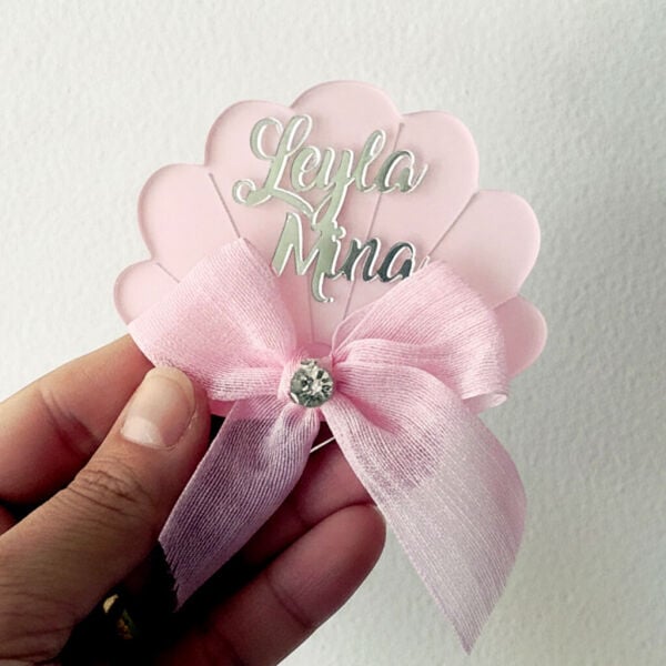 Bebek Şekeri Hediyeliği Bebe-330P Pembe Boyalı İstiridye Şeffaf Pleksi Magnet