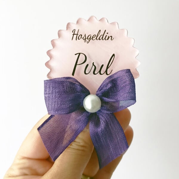 Bebek Şekeri Hediyeliği Bebe-332P Dalgalı Yuvarlak Arkası Pembe Şeffaf Pleksi Magnet