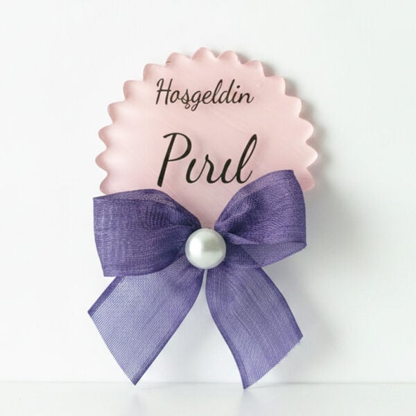 Bebek Şekeri Hediyeliği Bebe-332P Dalgalı Yuvarlak Arkası Pembe Şeffaf Pleksi Magnet
