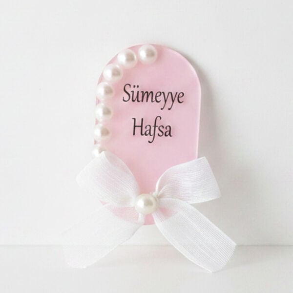 Bebek Şekeri Hediyeliği Bebe-333P Arkası Pembe İncili Elips Şeffaf Pleksi Magnet