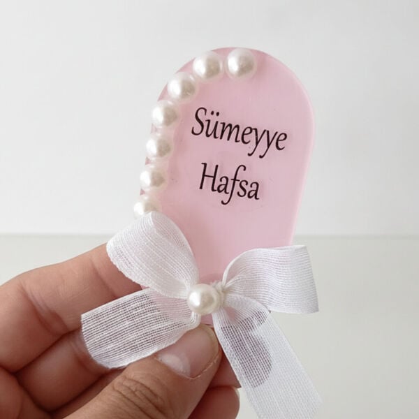 Bebek Şekeri Hediyeliği Bebe-333P Arkası Pembe İncili Elips Şeffaf Pleksi Magnet