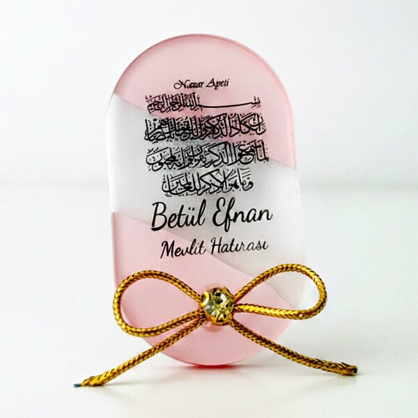 Bebek Şekeri Hediyeliği Bebe-333-2P Arkası Pembe Kristal Taşlı Elips Şeffaf Pleksi Magnet