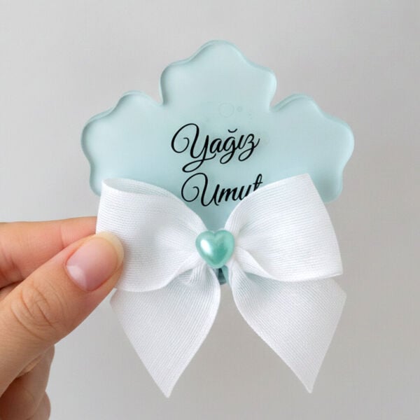 Bebek Şekeri Hediyeliği Bebe-334M Sakura Çiçeği Arkası Mavi Şeffaf Pleksi Magnet