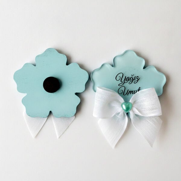 Bebek Şekeri Hediyeliği Bebe-334M Sakura Çiçeği Arkası Mavi Şeffaf Pleksi Magnet