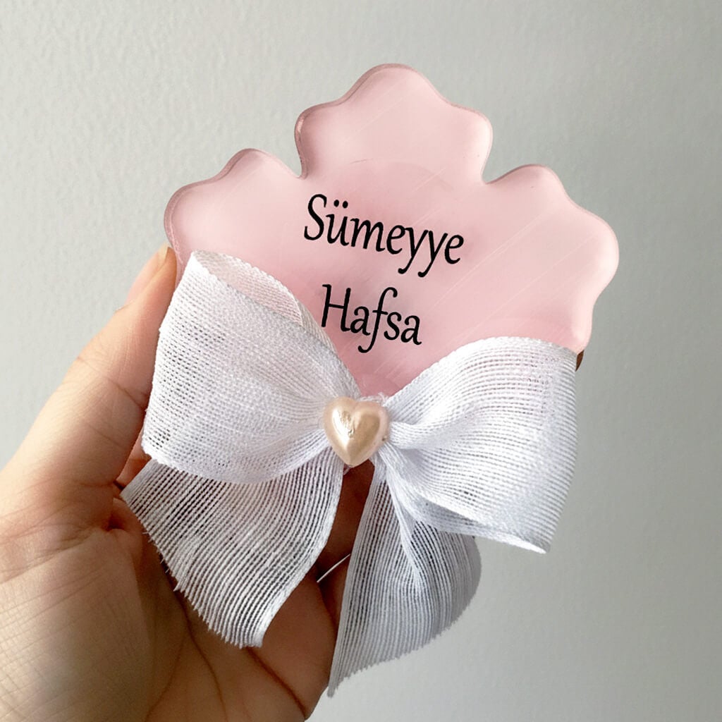 Bebek Şekeri Hediyeliği Bebe-334P Sakura Çiçeği Arkası Pembe Şeffaf Pleksi Magnet