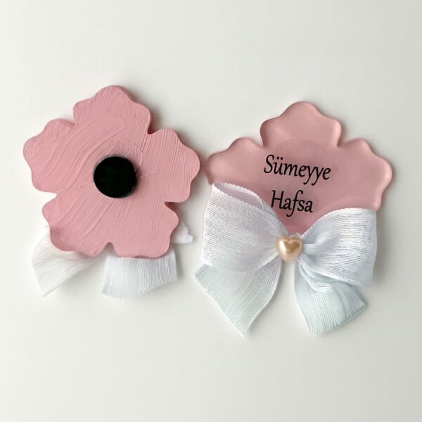 Bebek Şekeri Hediyeliği Bebe-334P Sakura Çiçeği Arkası Pembe Şeffaf Pleksi Magnet