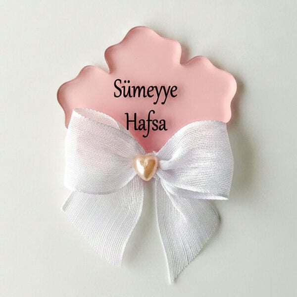 Bebek Şekeri Hediyeliği Bebe-334P Sakura Çiçeği Arkası Pembe Şeffaf Pleksi Magnet