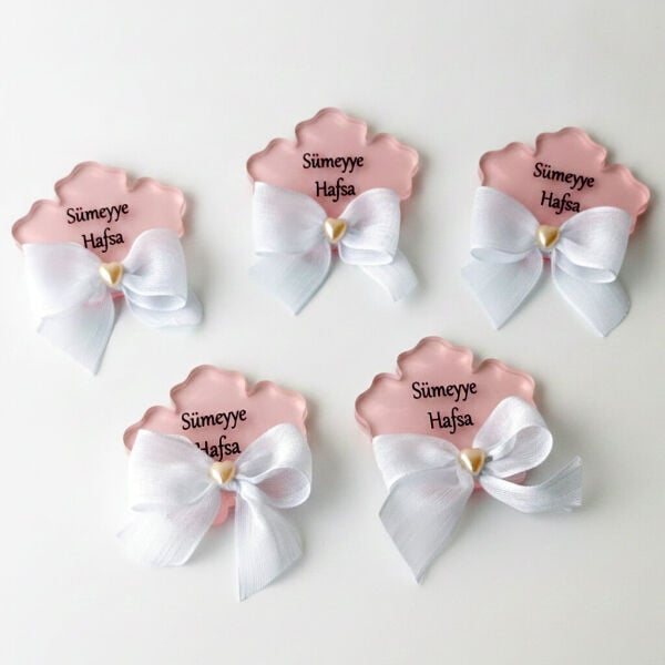 Bebek Şekeri Hediyeliği Bebe-334P Sakura Çiçeği Arkası Pembe Şeffaf Pleksi Magnet