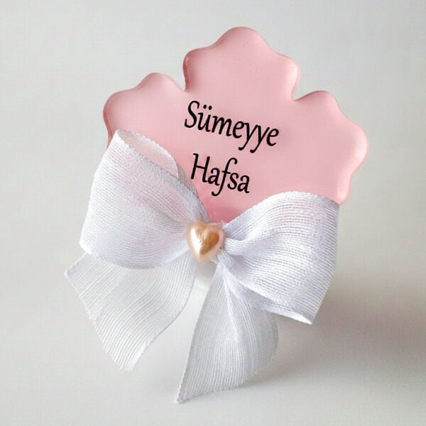 Bebek Şekeri Hediyeliği Bebe-334P Sakura Çiçeği Arkası Pembe Şeffaf Pleksi Magnet