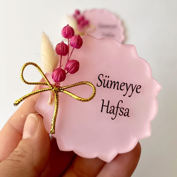 Bebek Şekeri Hediyeliği Bebe-337P Çiçek Kesim Pembe Pleksi Magnet