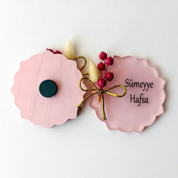 Bebek Şekeri Hediyeliği Bebe-337P Çiçek Kesim Pembe Pleksi Magnet