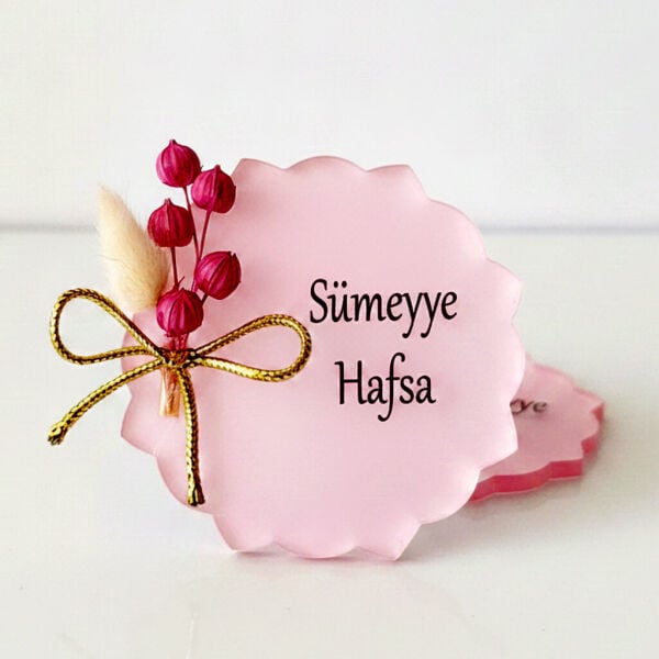 Bebek Şekeri Hediyeliği Bebe-337P Çiçek Kesim Pembe Pleksi Magnet