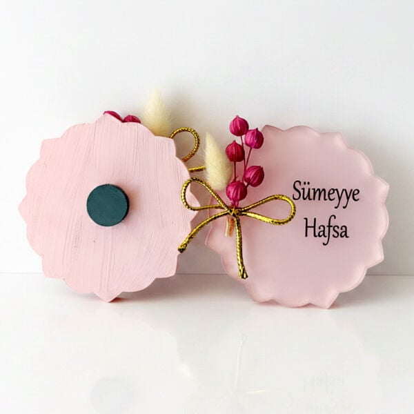 Bebek Şekeri Hediyeliği Bebe-337P Çiçek Kesim Pembe Pleksi Magnet