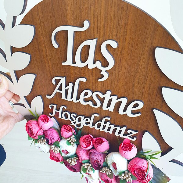 Kapı Süsü Kps-06 | Çelenk Şeklinde Ahşap Hoşgeldiniz Karşılama Panosu