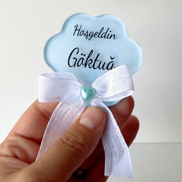 Bebek Şekeri Hediyeliği Bebe-343M Bulut Şeklinde Arkası Mavi Şeffaf Pleksi Magnet