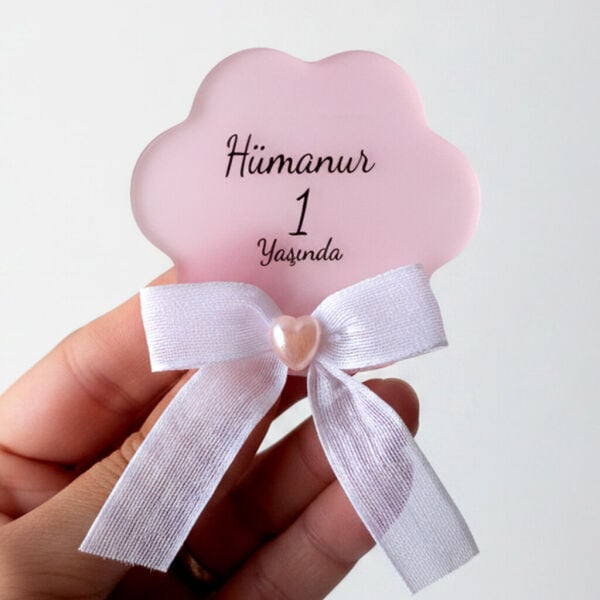 Bebek Şekeri Hediyeliği Bebe-343P Bulut Şeklinde Arkası Pembe Şeffaf Pleksi Magnet