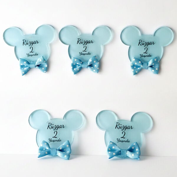 Bebek Şekeri Hediyeliği Bebe-344M Mickey Modeli Arkası Mavi Şeffaf Pleksi Magnet