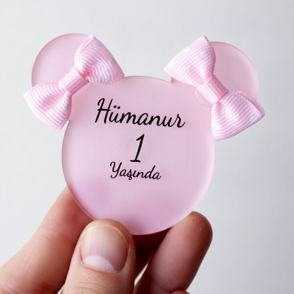 Bebek Şekeri Hediyeliği Bebe-344P Mini Modeli Arkası Pembe Şeffaf Pleksi Magnet