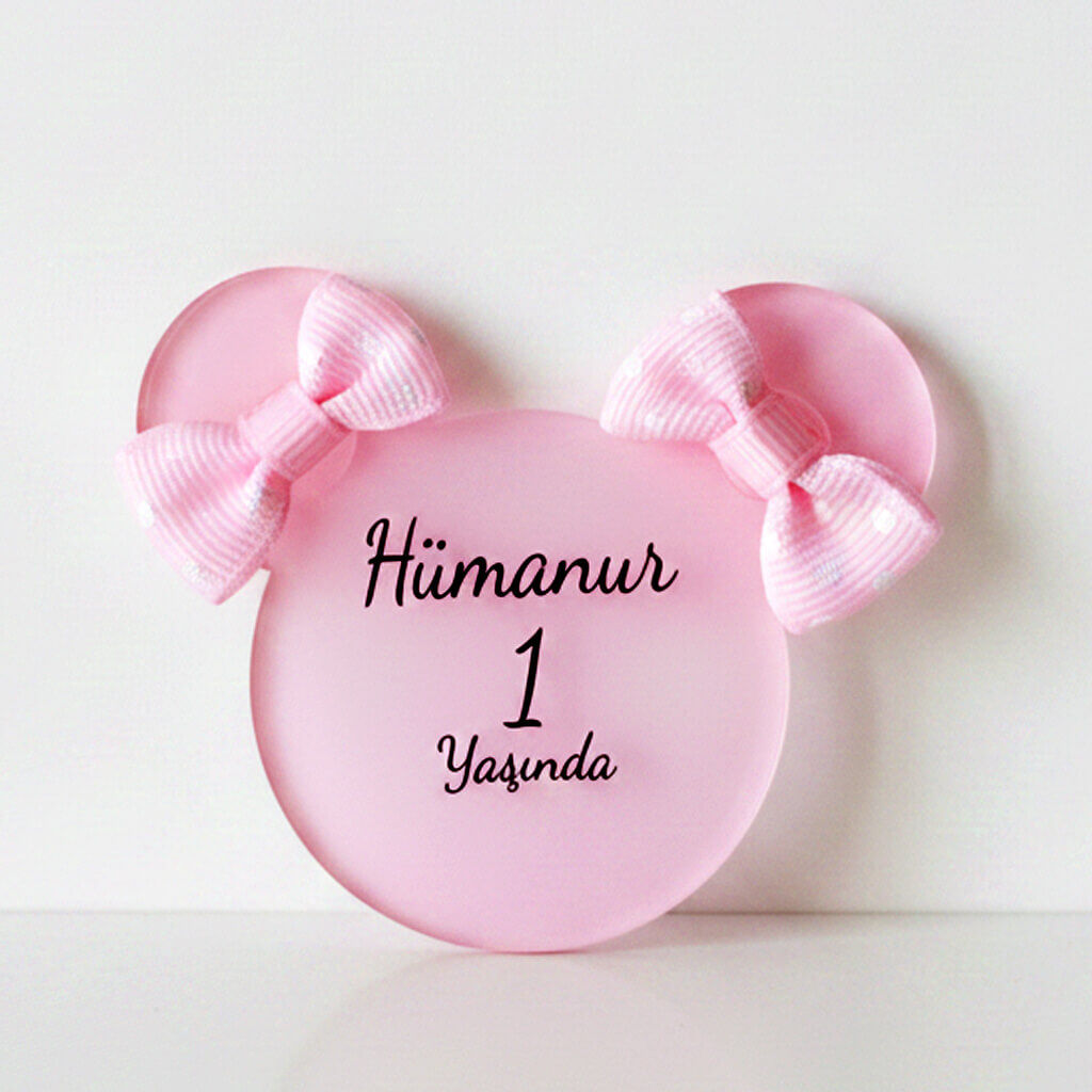 Bebek Şekeri Hediyeliği Bebe-344P Mini Modeli Arkası Pembe Şeffaf Pleksi Magnet