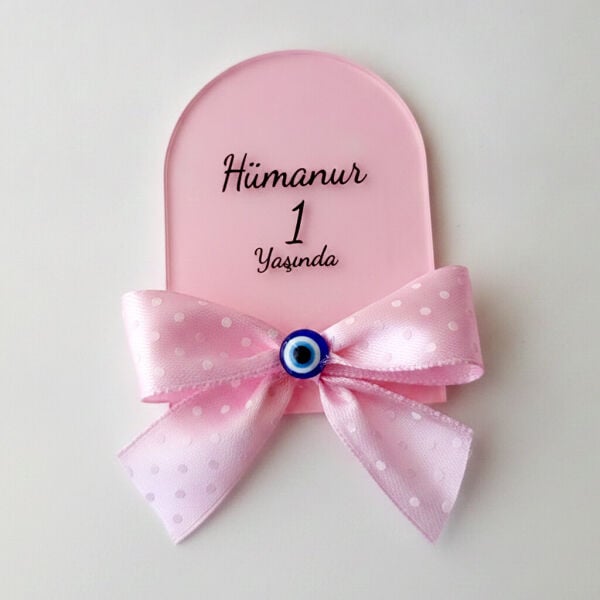 Bebek Şekeri Hediyeliği Bebe-345P Nazar Boncuklu Arkası Pembe Pencere Modeli Pleksi Magnet