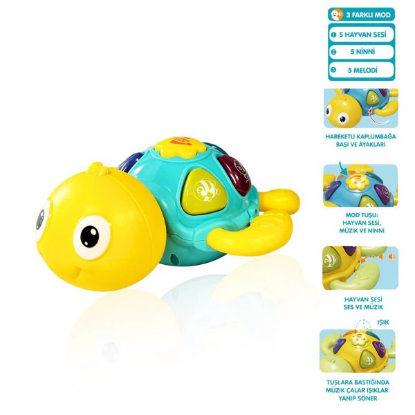 Işıklı ve Müzikli Sarı ve Mavi Hareketli Kaplumbağa Bebek Piyanosu VR-855-100A