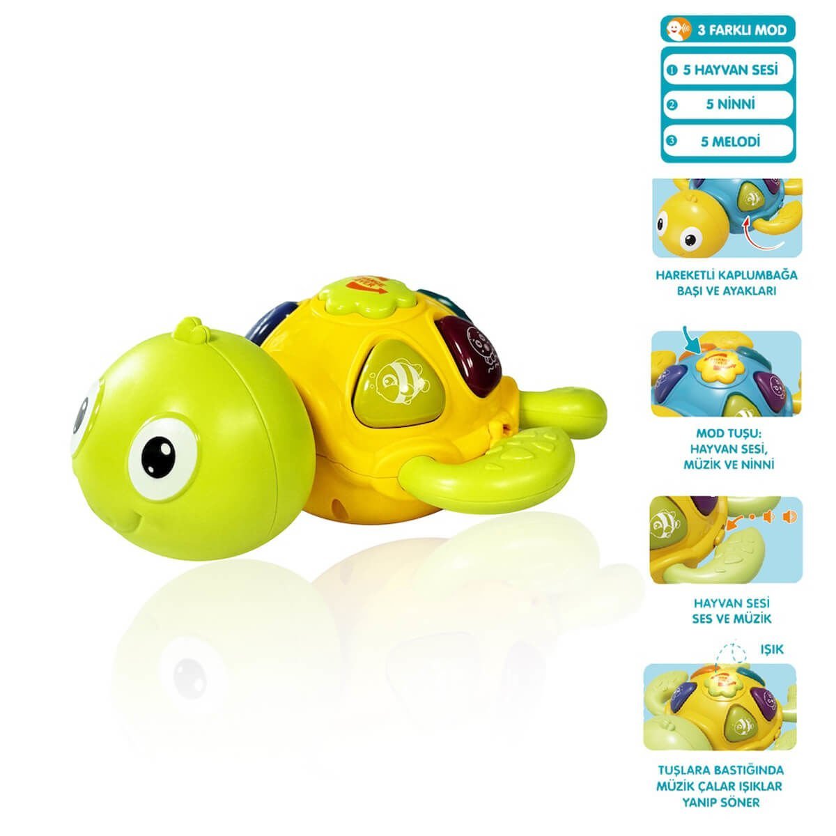 Işıklı ve Müzikli Yeşil ve Sarı Hareketli Kaplumbağa Bebek Piyanosu VR-B855-100A