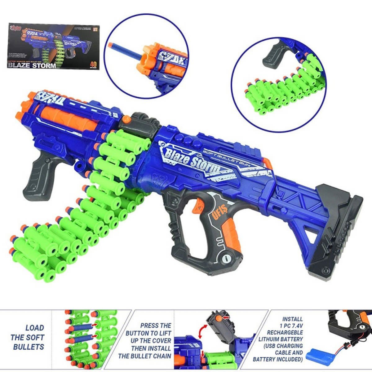 Şarjlı Şeritli Seri Sünger Mermi Atan Oyuncak Makinalı Tüfek ZC7134