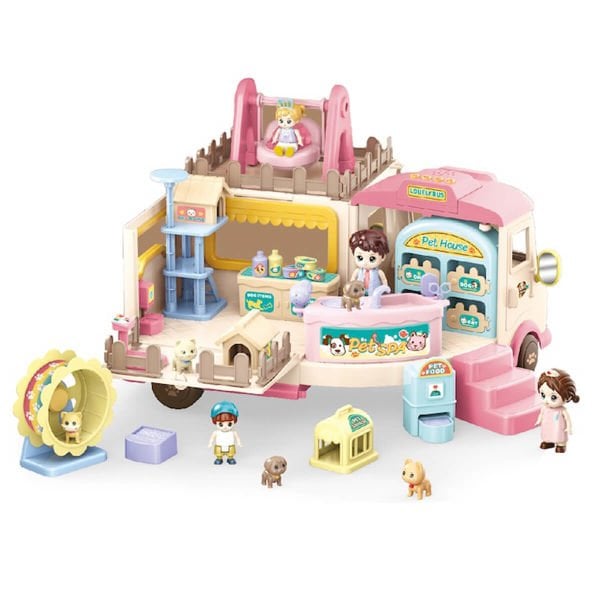 Sesli Aksesuarlı Açılıp Katlanabilir Oyuncak Veteriner Otobüs Karavan GB0506