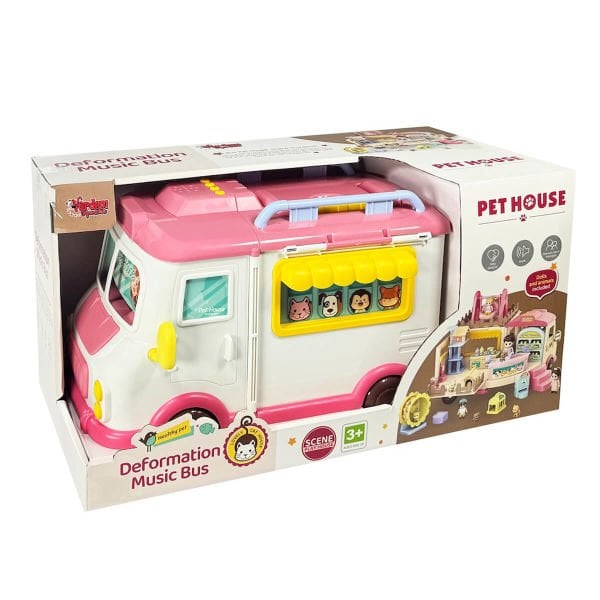 Sesli Aksesuarlı Açılıp Katlanabilir Oyuncak Veteriner Otobüs Karavan GB0506
