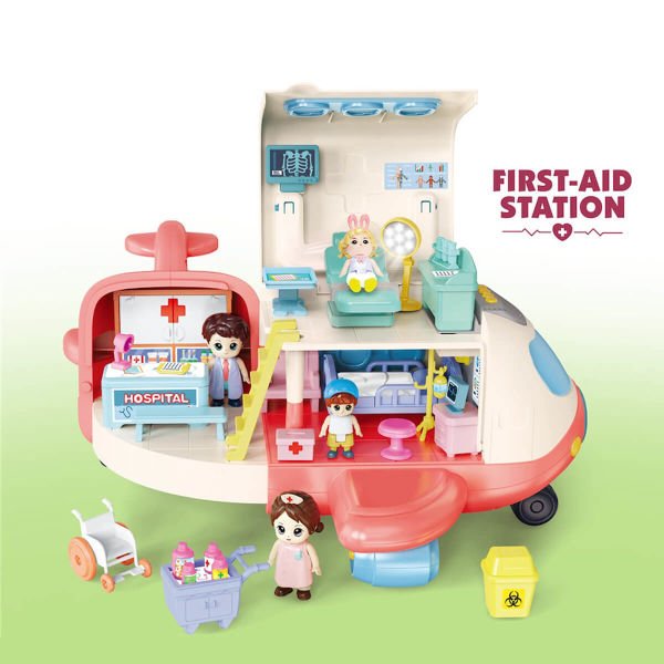 Sesli Aksesuarlı Açılıp Katlanabilir Oyuncak Hastane Uçak GB0513