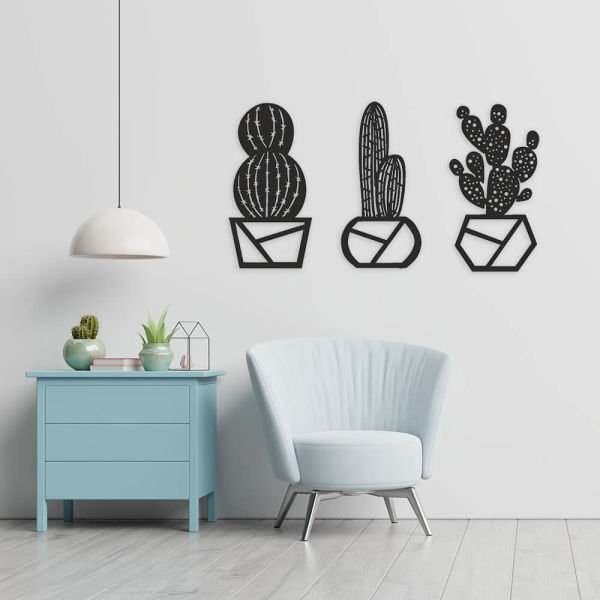 MDF Tablo Dekoratif 3'lü Kaktüs 2 MDF-16 40x30 cm - 3mm