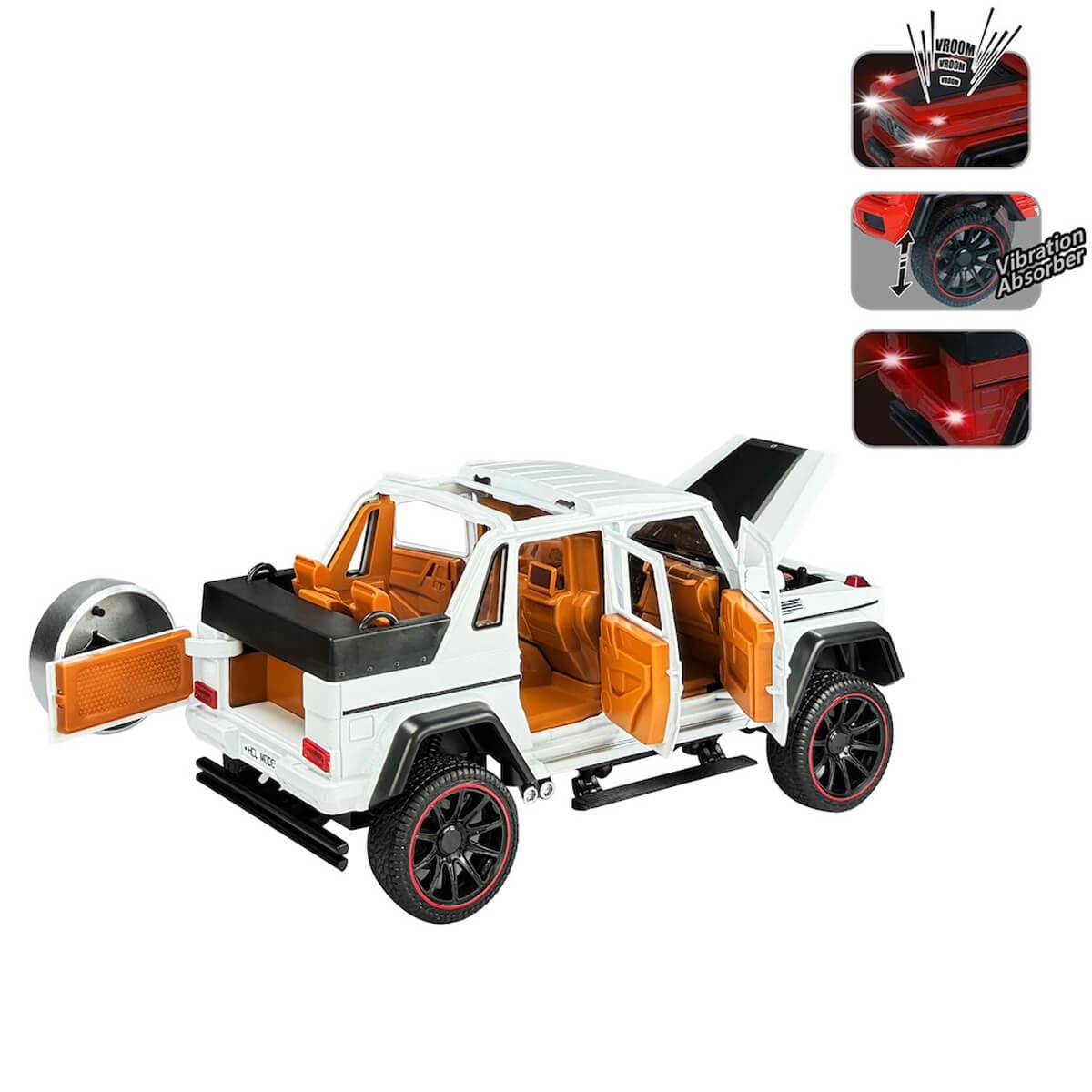 Çek Bırak 1:22 Ölçek 23 cm Sesli ve Işıklı Oyuncak Jeep Araba HCL-902A Beyaz
