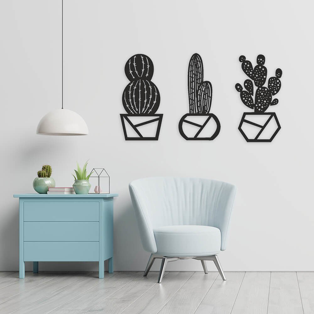 MDF Tablo Dekoratif 3'lü Kaktüs 2 MDF-16 120x90 cm - 3mm