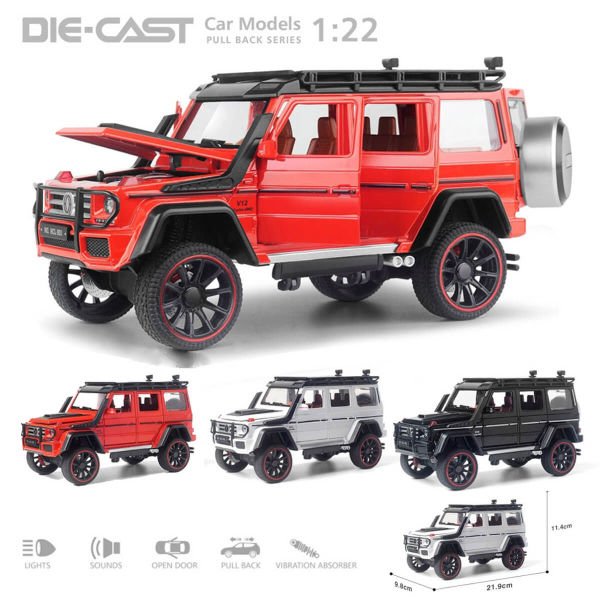 Çek Bırak 1:22 Ölçek 22 cm Sesli ve Işıklı Oyuncak Jeep Modeli HCL-901A Kırmızı